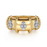 Bujukan Clover - 14K White  Yellow Gold Bujukan and Diamond Wide Band Ring - 0.12 ct