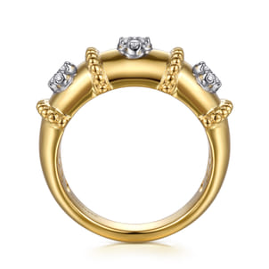Bujukan Clover - 14K White  Yellow Gold Bujukan and Diamond Wide Band Ring