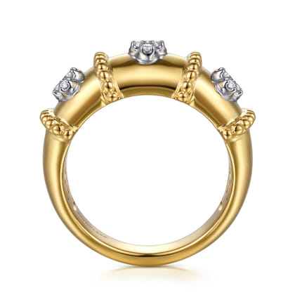 Bujukan Clover - 14K White  Yellow Gold Bujukan and Diamond Wide Band Ring