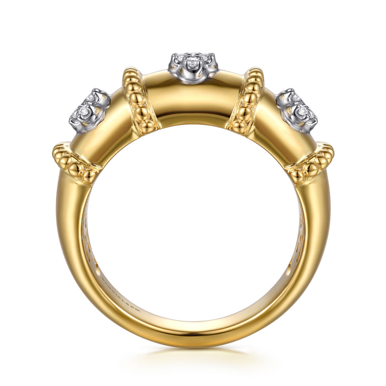 Bujukan Clover - 14K White  Yellow Gold Bujukan and Diamond Wide Band Ring - 0.12 ct - Shot 2