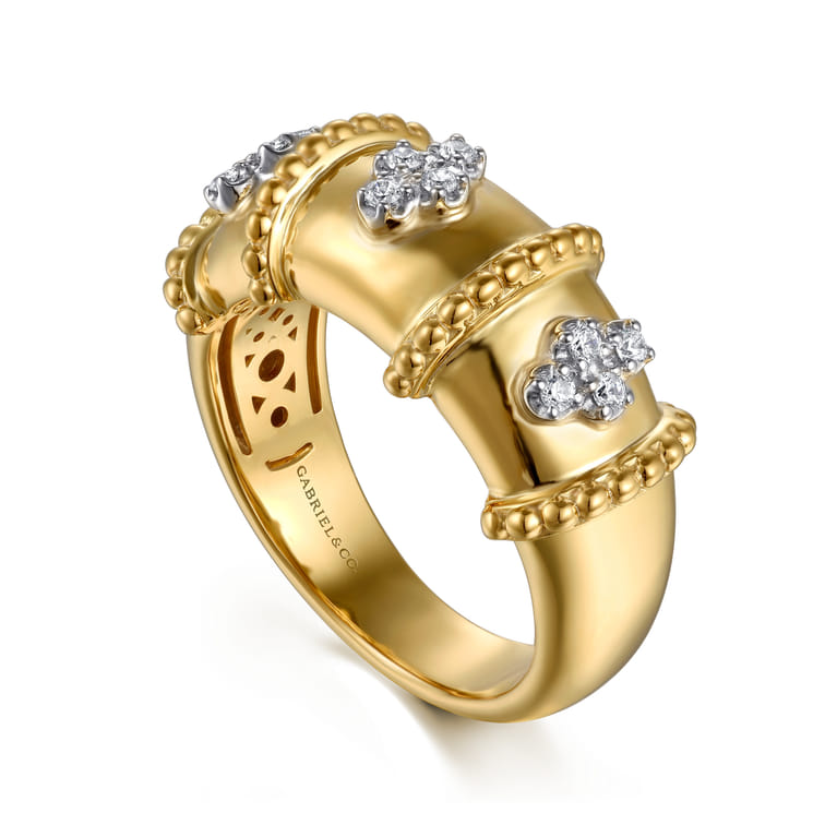 Bujukan Clover - 14K White  Yellow Gold Bujukan and Diamond Wide Band Ring - 0.12 ct - Shot 3