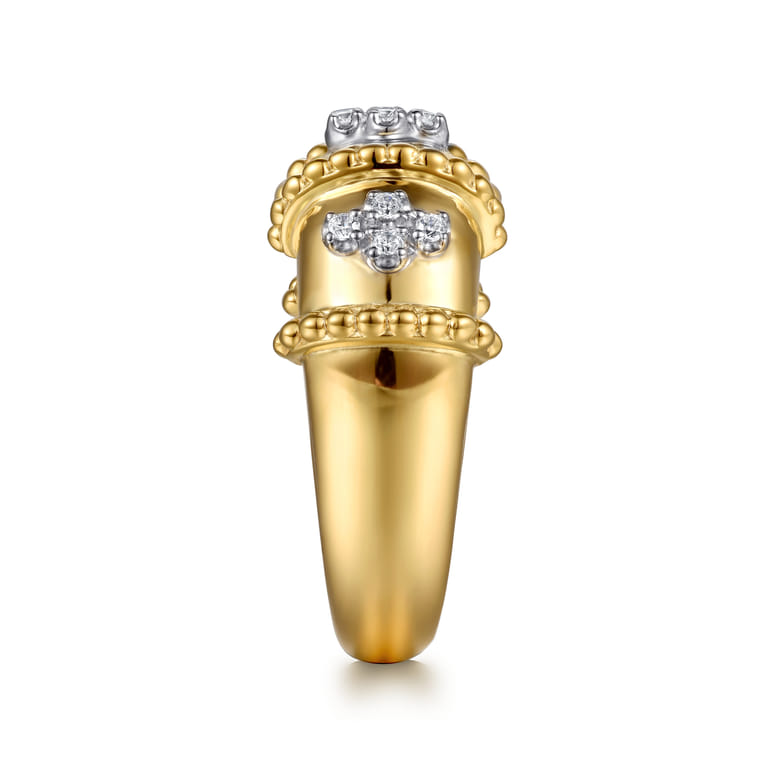 Bujukan Clover - 14K White  Yellow Gold Bujukan and Diamond Wide Band Ring - 0.12 ct - Shot 4