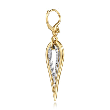 Bujukan Clover - 14K White  Yellow Gold Bujukan and Graduating Diamond Huggie Drop Earrings