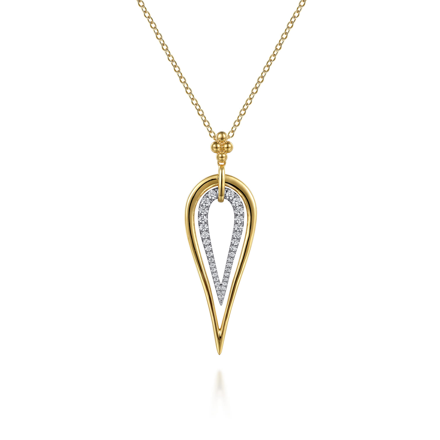 Bujukan Clover - 14K White  Yellow Gold Bujukan and Graduating Diamond Pear Shape Pendant Drop Necklace - 1.1 ct - Shot 1
