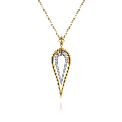 Bujukan Clover - 14K White  Yellow Gold Bujukan and Graduating Diamond Pear Shape Pendant Drop Necklace