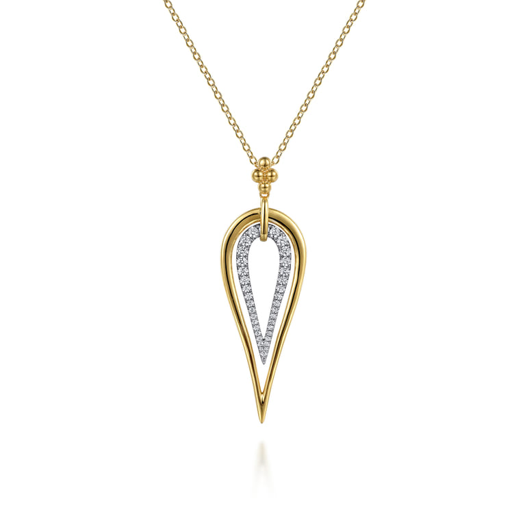 Bujukan Clover - 14K White  Yellow Gold Bujukan and Graduating Diamond Pear Shape Pendant Drop Necklace - 1.1 ct - Shot 1