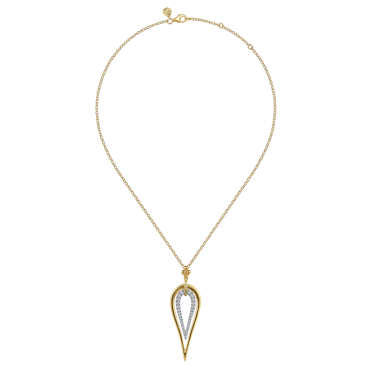 Bujukan Clover - 14K White  Yellow Gold Bujukan and Graduating Diamond Pear Shape Pendant Drop Necklace - 1.1 ct - Shot 2