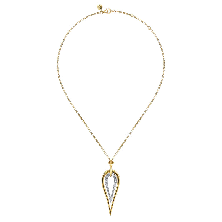Bujukan Clover - 14K White  Yellow Gold Bujukan and Graduating Diamond Pear Shape Pendant Drop Necklace - 1.1 ct - Shot 2