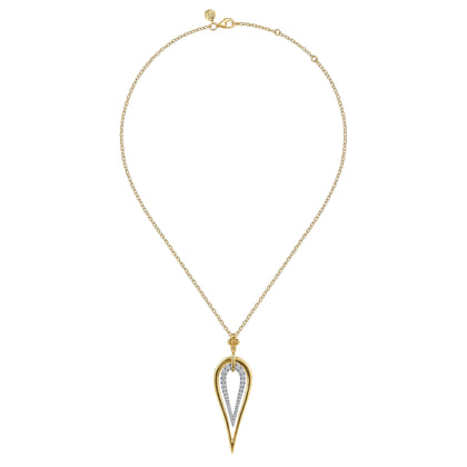 Bujukan Clover - 14K White  Yellow Gold Bujukan and Graduating Diamond Pendant Drop Necklace