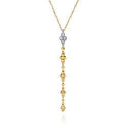 Bujukan Clover - 14K White and Yellow Gold Bujukan and Diamond Clover Drop Necklace