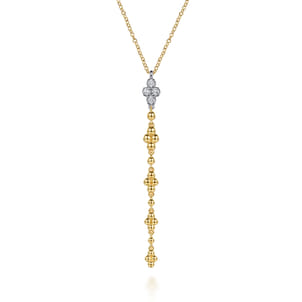 Bujukan Clover - 14K White and Yellow Gold Bujukan and Diamond Clover Drop Necklace
