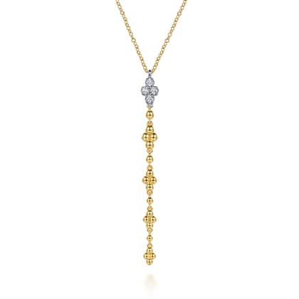 Bujukan Clover - 14K White and Yellow Gold Bujukan and Diamond Clover Drop Necklace
