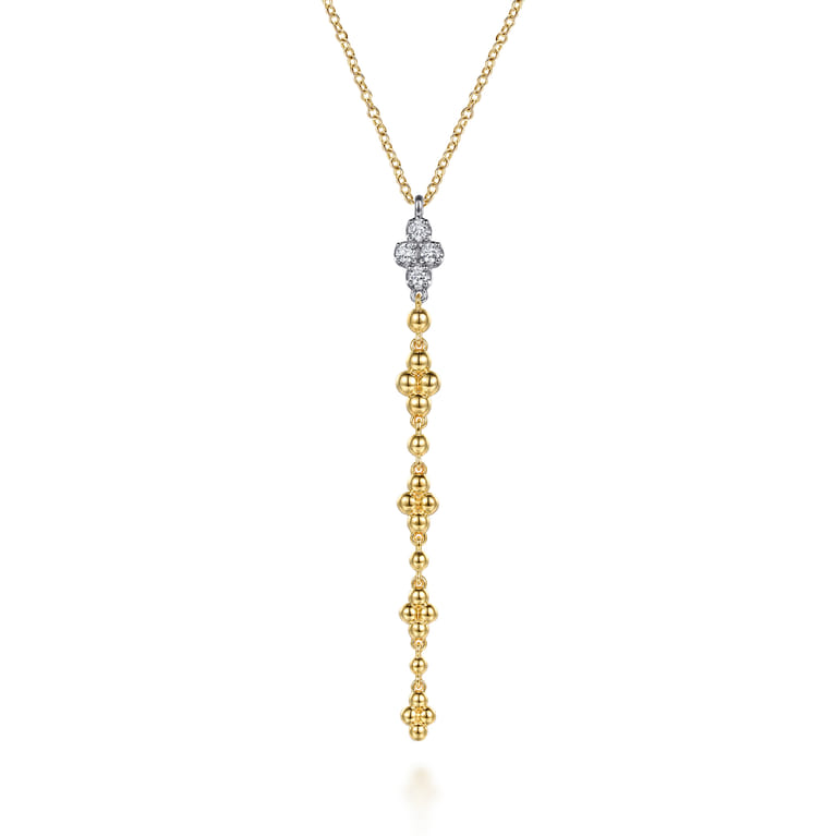 Bujukan Clover - 14K White and Yellow Gold Bujukan and Diamond Clover Drop Necklace - 0.2 ct - Shot 1