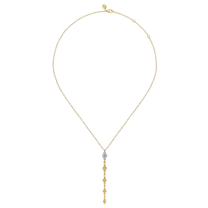 Bujukan Clover - 14K White and Yellow Gold Bujukan and Diamond Clover Drop Necklace