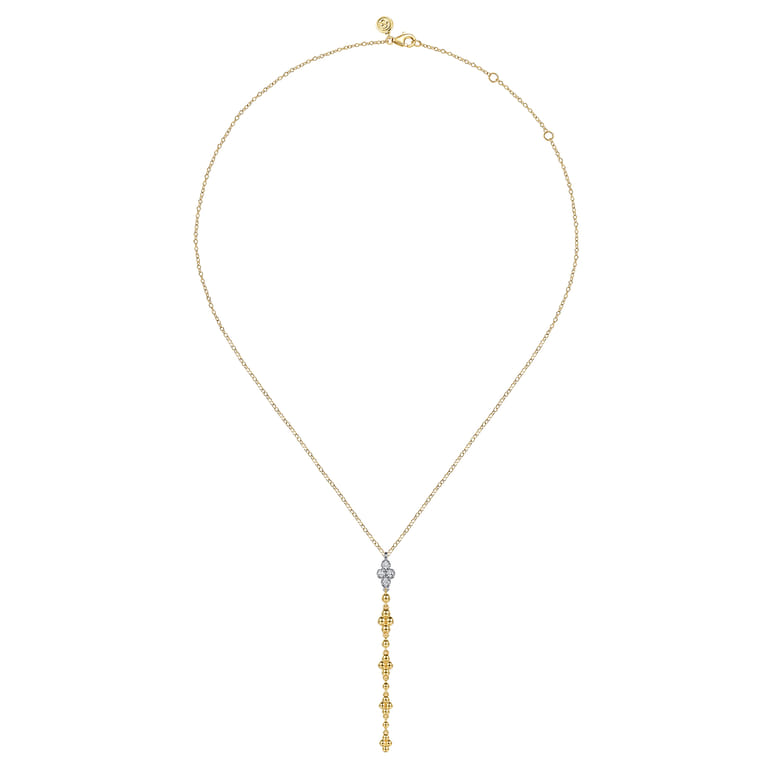 Bujukan Clover - 14K White and Yellow Gold Bujukan and Diamond Clover Drop Necklace - 0.2 ct - Shot 2