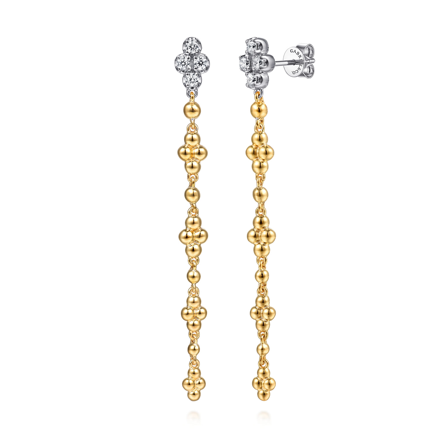 Bujukan Clover - 14K White and Yellow Gold Bujukan and Diamond Clover Stud Drop Earrings - 0.32 ct - Shot 1