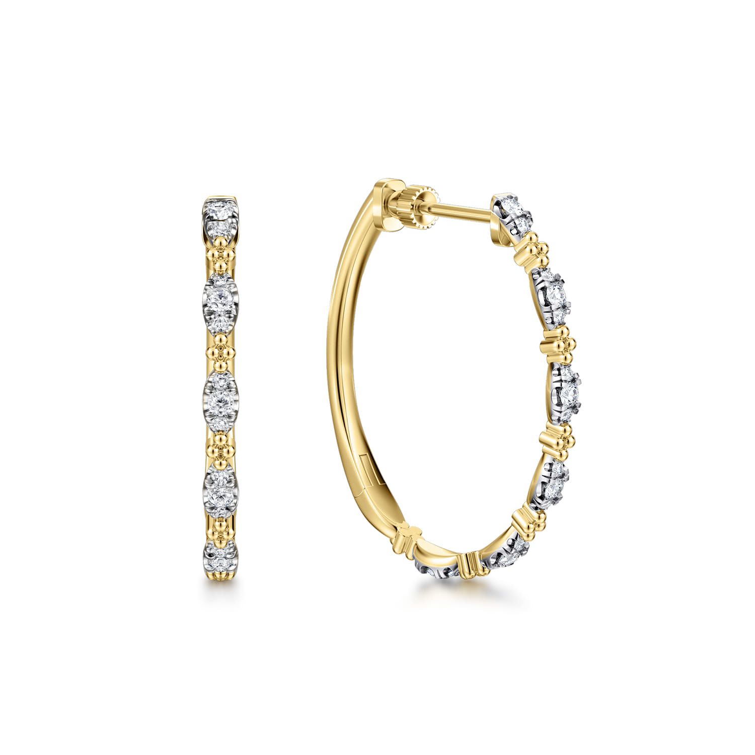 Bujukan Clover - 14K Yellow Gold 30mm Diamond Station Classic Hoop Earrings - 0.5 ct - Shot 1