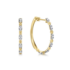 Bujukan Clover - 14K Yellow Gold 30mm Diamond Station Classic Hoop Earrings