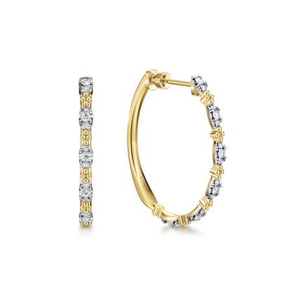 Bujukan Clover - 14K Yellow Gold 30mm Diamond Station Classic Hoop Earrings