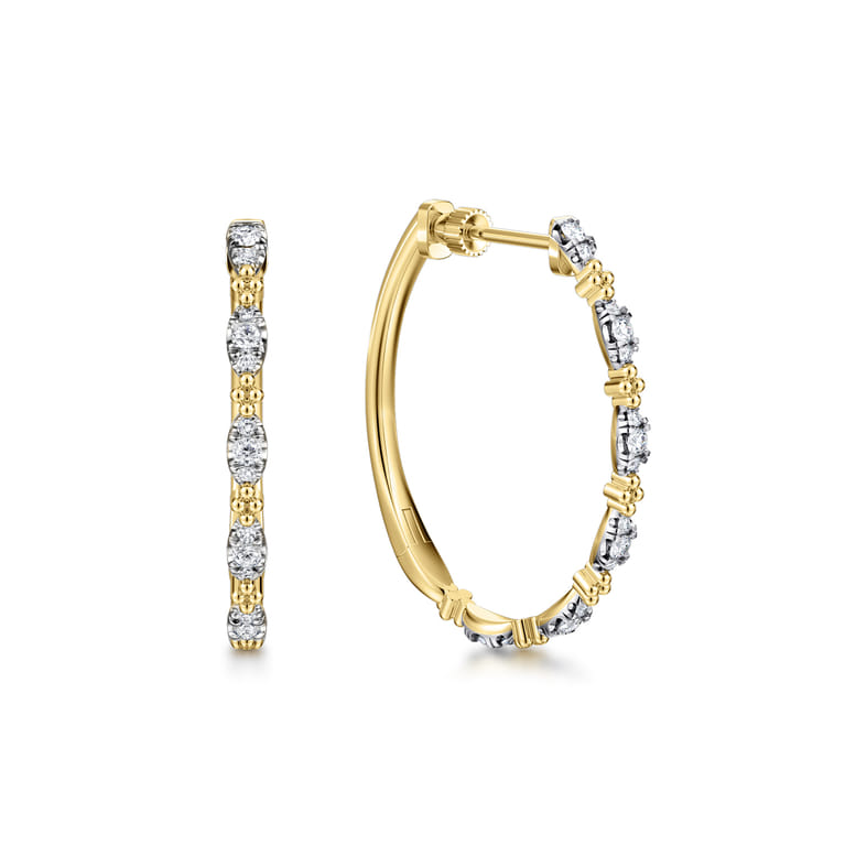 Bujukan Clover - 14K Yellow Gold 30mm Diamond Station Classic Hoop Earrings - 0.5 ct - Shot 1