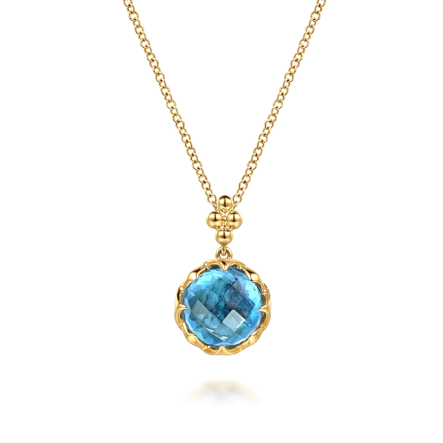 Bujukan Clover - 14K Yellow Gold Bujukan Blue Topaz Clover Pendant Necklace with Dusk Blue Enamel - Shot 1