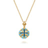 Bujukan Clover - 14K Yellow Gold Bujukan Blue Topaz Clover Pendant Necklace with Dusk Blue Enamel