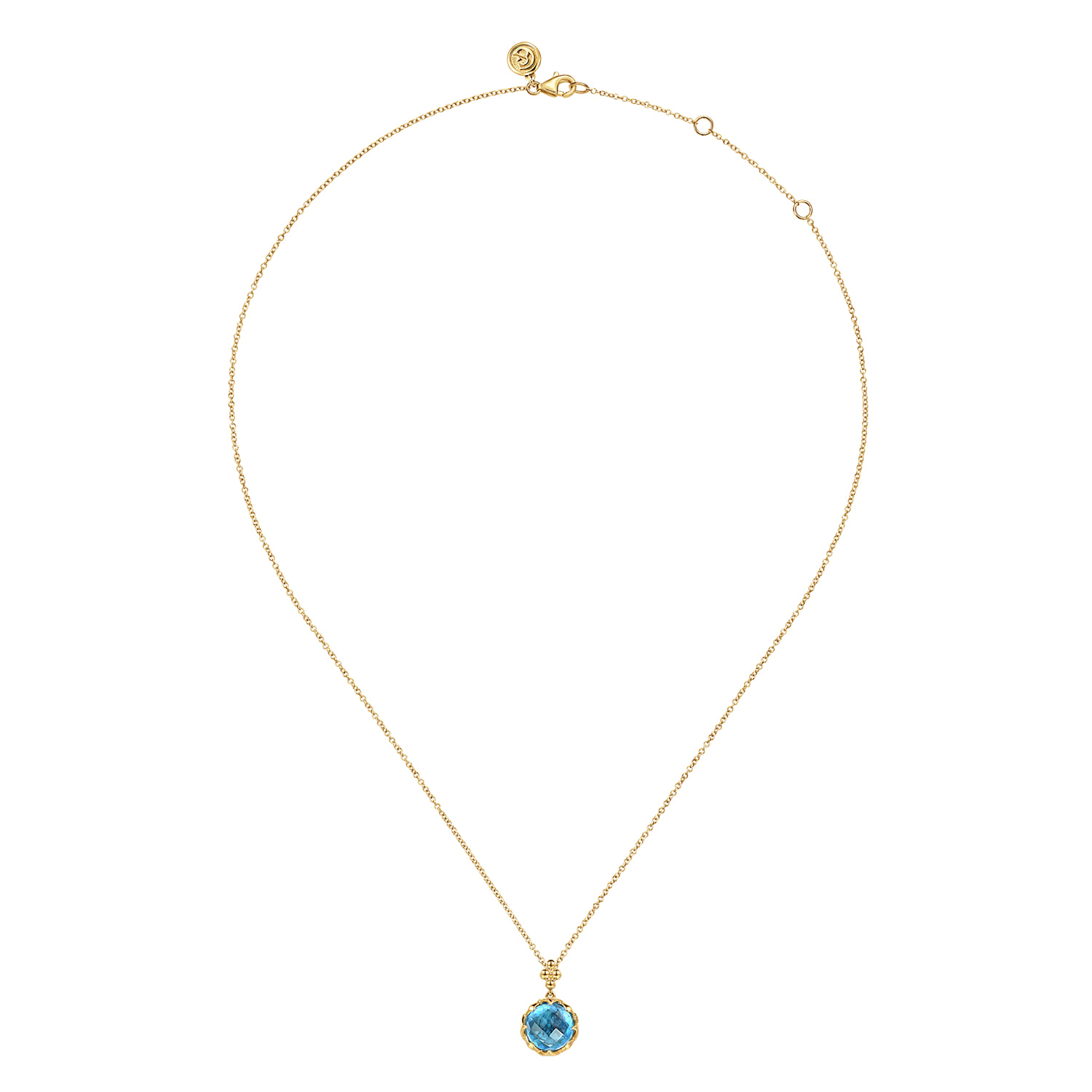 Bujukan Clover - 14K Yellow Gold Bujukan Blue Topaz Clover Pendant Necklace with Dusk Blue Enamel - Shot 3