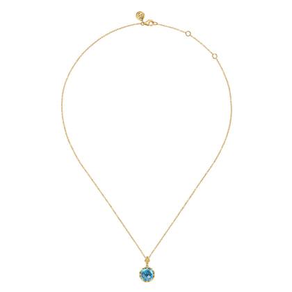 Bujukan Clover - 14K Yellow Gold Bujukan Blue Topaz Clover Pendant Necklace with Dusk Blue Enamel