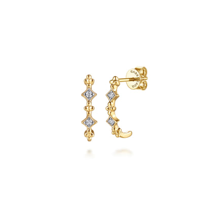 Bujukan Clover - 14K Yellow Gold Bujukan Clover and Diamond J Hoop Earrings