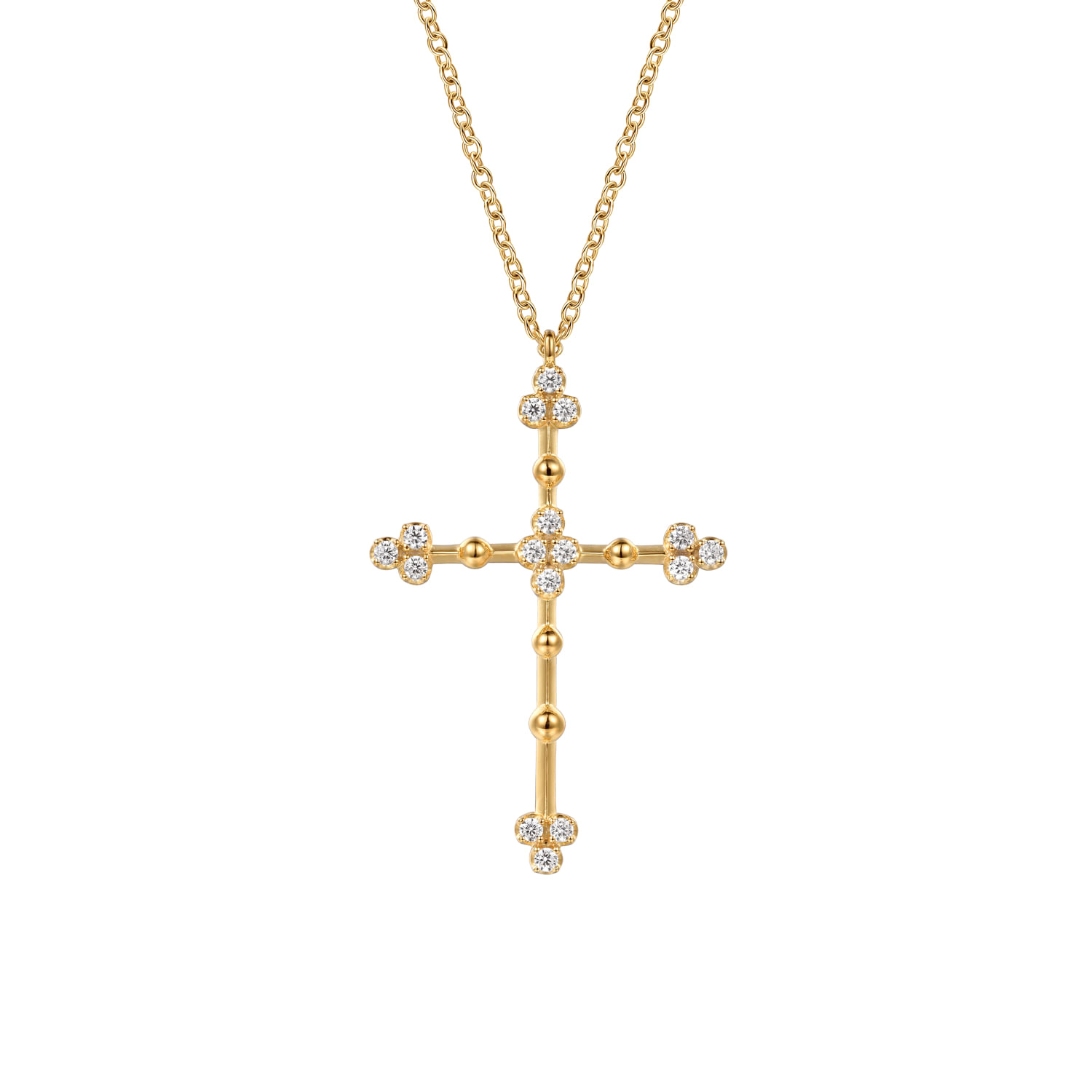 Bujukan Clover - 14K Yellow Gold Bujukan and Diamond Clover Cross Pendant Necklace