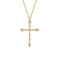 Bujukan Clover - 14K Yellow Gold Bujukan and Diamond Clover Cross Pendant Necklace