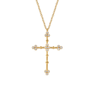 Bujukan Clover - 14K Yellow Gold Bujukan and Diamond Clover Cross Pendant Necklace
