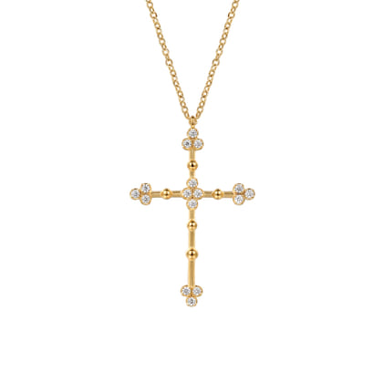 Bujukan Clover - 14K Yellow Gold Bujukan and Diamond Clover Cross Pendant Necklace