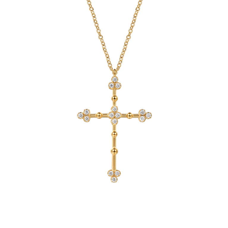 Bujukan Clover - 14K Yellow Gold Bujukan and Diamond Clover Cross Pendant Necklace - 0.35 ct - Shot 1