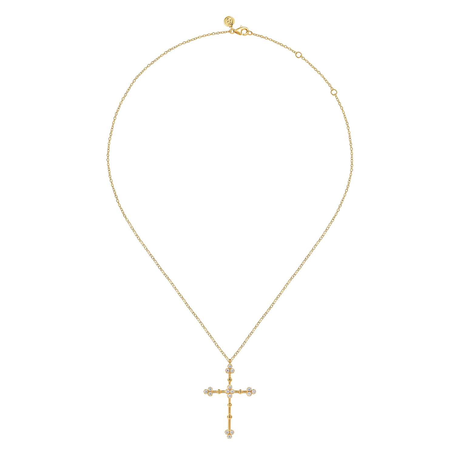 Bujukan Clover - 14K Yellow Gold Bujukan and Diamond Clover Cross Pendant Necklace