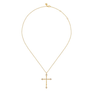 Bujukan Clover - 14K Yellow Gold Bujukan and Diamond Clover Cross Pendant Necklace