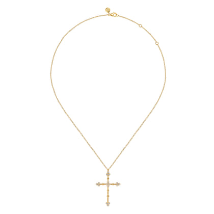 Bujukan Clover - 14K Yellow Gold Bujukan and Diamond Clover Cross Pendant Necklace