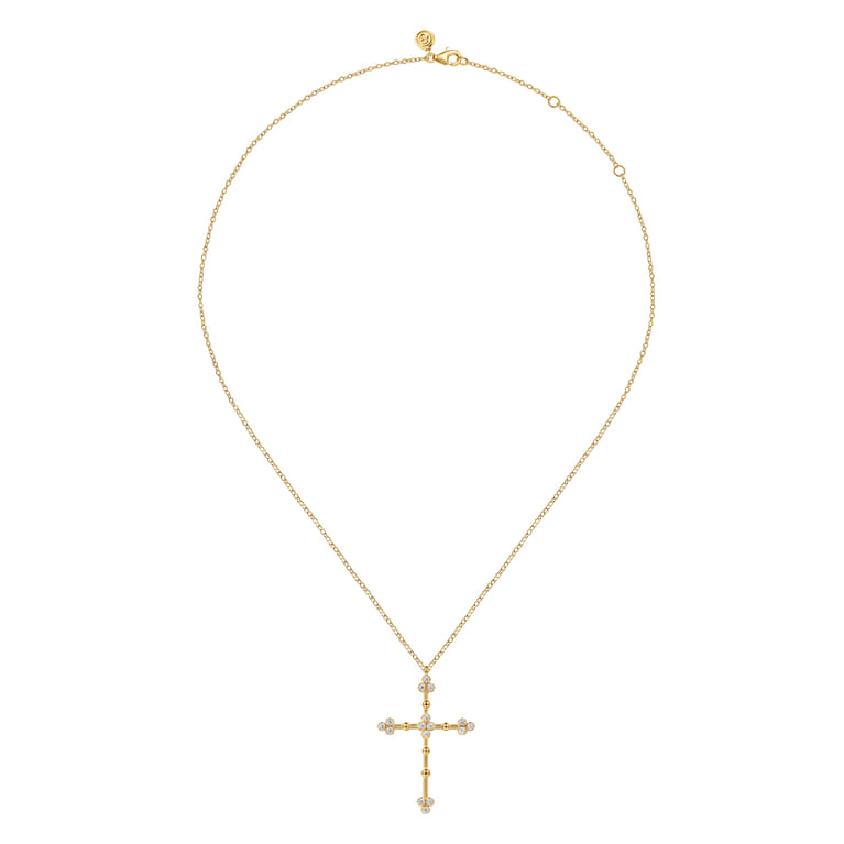 Bujukan Clover - 14K Yellow Gold Bujukan and Diamond Clover Cross Pendant Necklace - 0.35 ct - Shot 2