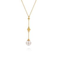 Bujukan Clover - 14K Yellow Gold Clover Bujukan and Pearl Drop Necklace