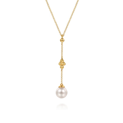 Bujukan Clover - 14K Yellow Gold Clover Bujukan and Pearl Drop Necklace