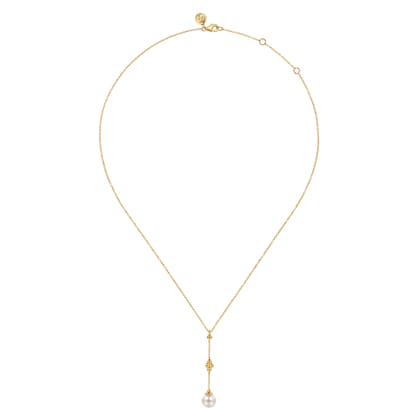 Bujukan Clover - 14K Yellow Gold Clover Bujukan and Pearl Drop Necklace