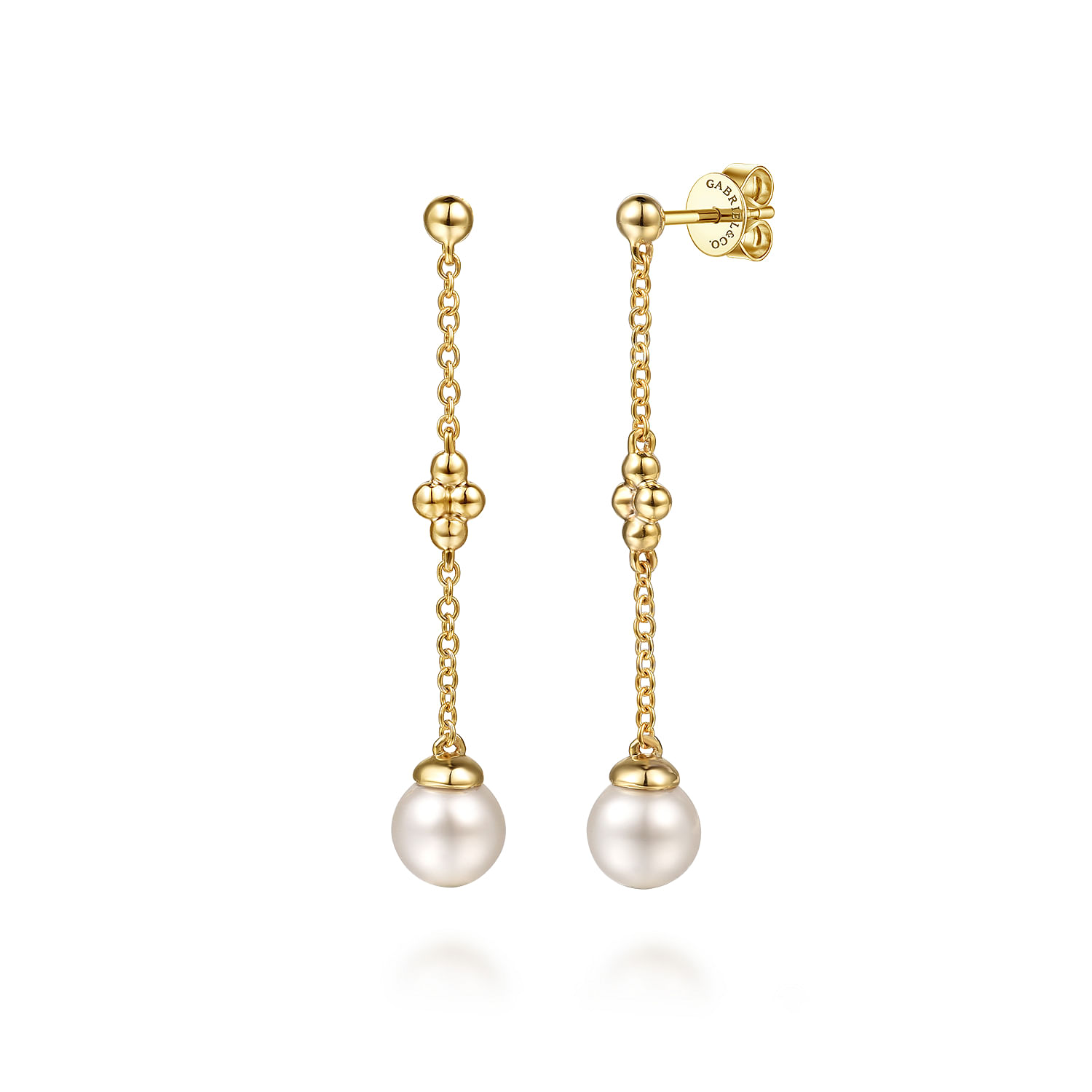 Bujukan Clover - 14K Yellow Gold Clover Bujukan and Pearl Stud Drop Earrings