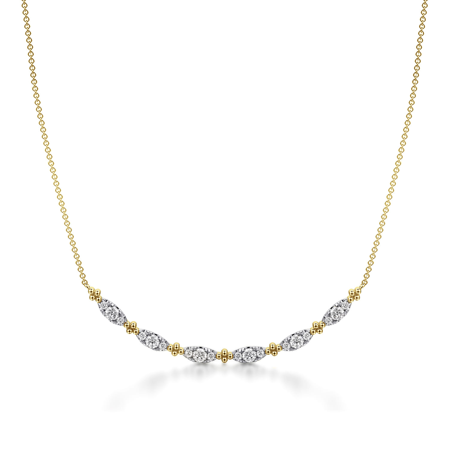 Bujukan Clover - 14K Yellow Gold Curved Bujukan Bar Diamond Necklace - 0.75 ct - Shot 1