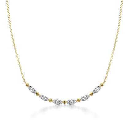 Bujukan Clover - 14K Yellow Gold Curved Bujukan Bar Diamond Necklace