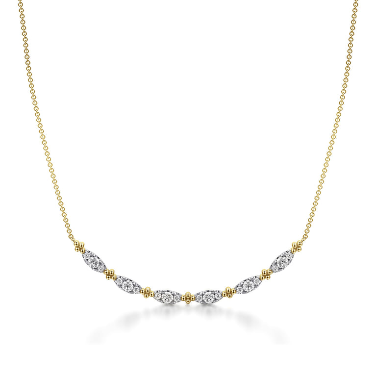 Bujukan Clover - 14K Yellow Gold Curved Bujukan Bar Diamond Necklace - 0.75 ct - Shot 1