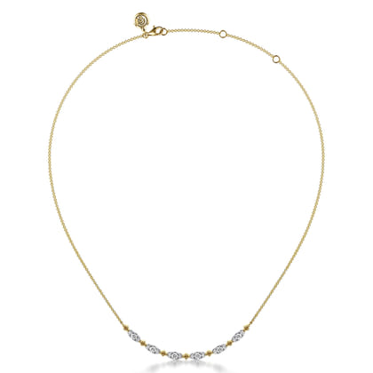 Bujukan Clover - 14K Yellow Gold Curved Bujukan Bar Diamond Necklace