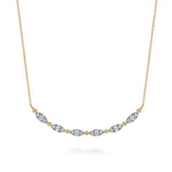 Bujukan Clover - 14K Yellow Gold Curved Bujukan Bar Diamond Necklace