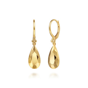 Bujukan Clover - 14K Yellow Plain Gold Bujukan and Teardrop Texture Drop Earrings