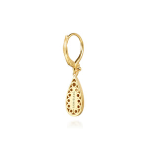 Bujukan Clover - 14K Yellow Plain Gold Bujukan and Teardrop Texture Drop Earrings