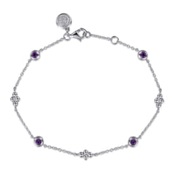 Bujukan Clover - 925 Sterling Silver Bujukan Clover and Amethyst Station Bracelet